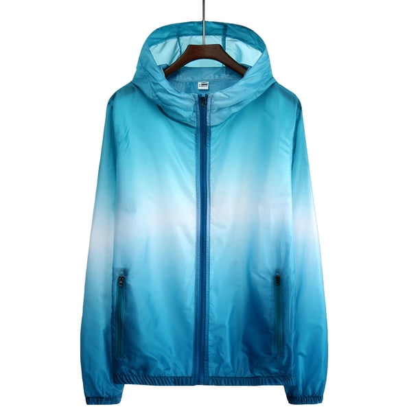Greeniant Mujer hombre ropa al aire libre con capucha viento piel abrigo deportes a prueba de sol bloqueador solar Skinsuit protección UV Uniforme atlético Azul L