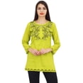 thumbnail image 4 of Phagun Women's Yellow Floral Embroidery Full Sleeves Casual Tunic Summer Top-14, 4 of 9