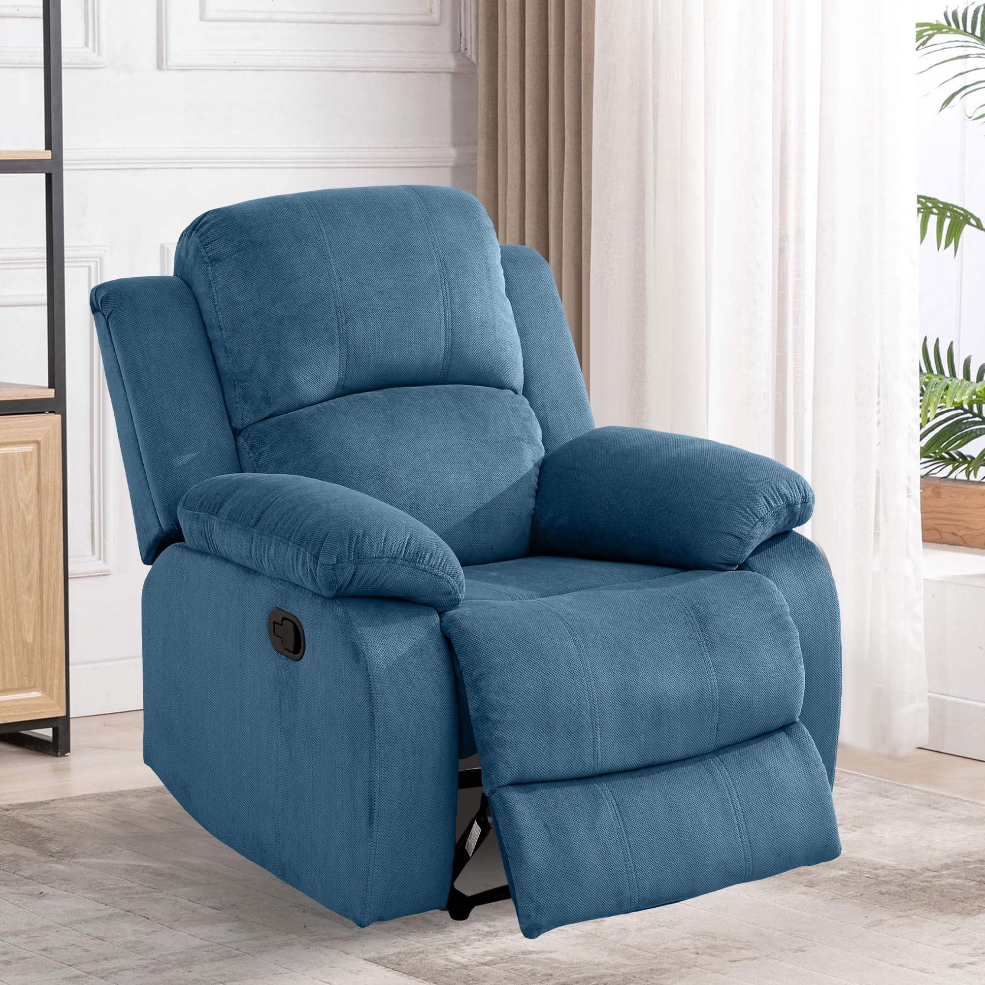 Aukfa Fabric Recliner Chair Overstuffed Adjustable Armchair for Living Room Bedroom, Blue