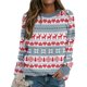 thumbnail image 4 of Moda Navidad mujer estampado manga larga cómodo transpirable cuello redondo camisa Tops Pompotops  gfhjh8866, 4 of 6