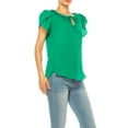 thumbnail image 2 of Women's Solid Overlapping Short Sleeve Top with Front Keyhole and Ruffle Accent, 2 of 5