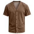thumbnail image 5 of Men's Short Sleeve Linen Button Down Shirts Collarless V-Neck Untucked Casual Summer Old Money Tops, L, 5 of 8