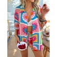 thumbnail image 6 of Women'S Soft Summer Floral Tropical Print V Neck Tee Short Sleeve Button Top Shorts 2 Piece Sets Checkered Flower M, 6 of 8