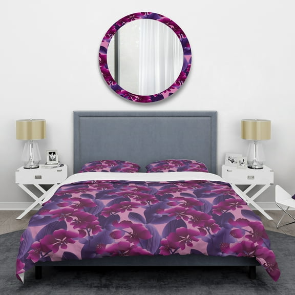 Designart 'Orchid blossom colorful pattern' Mid-Century Modern Duvet Cover Set