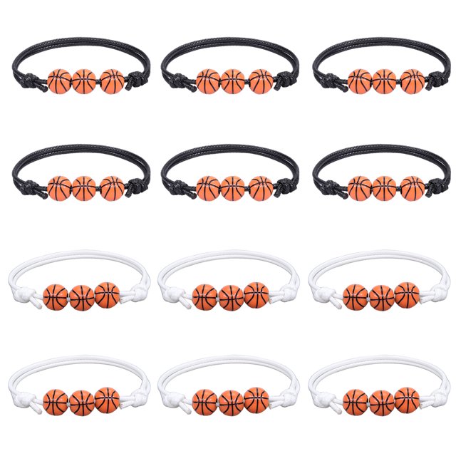 Juego de 12 pulseras de cordón de cera ajustables para entusiastas del béisbol, el tenis, el baloncesto y el rugby, pulseras motivacionales con pelota deportiva