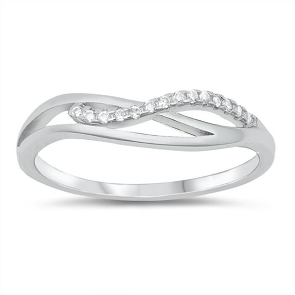White CZ Criss Cross Infinity Know Wave Ring 925 Sterling Silver Band Jewelry Female Size 4