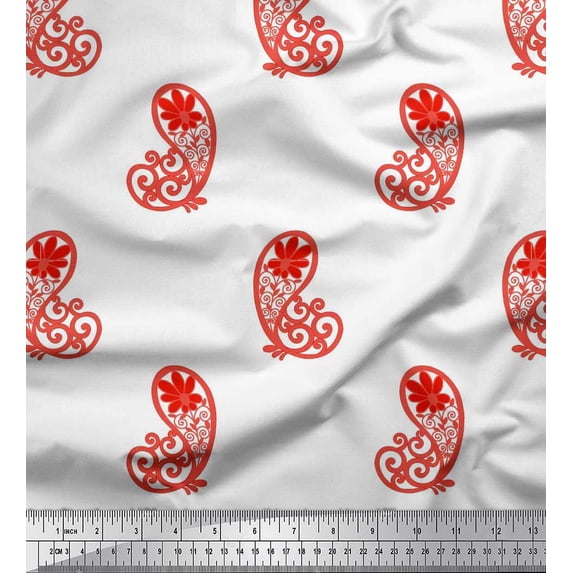 Soimoi Red Crepe Silk Fabric Floral & Paisley Fabric Prints By Yard 42 Inch Wide