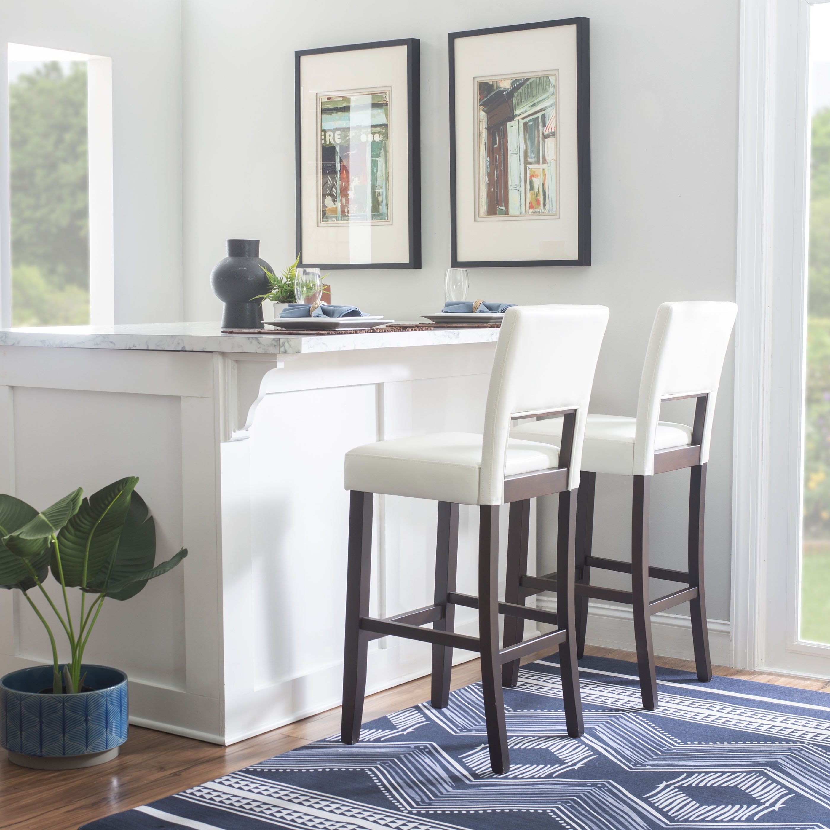 Linon Jevon 30" Mid Back Indoor Upholstered Bar Stool, Espresso/ White Faux Leather