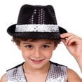 thumbnail image 2 of Qicasul Kids Hats Caps for Sparkly Sequin Top Hat For Kids Performance Dance Party Stage Show Costume Black One Size, 2 of 3