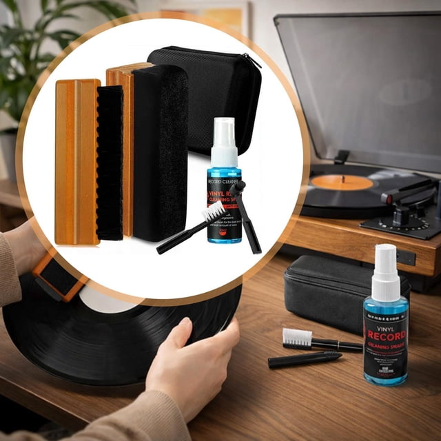 BELOVING 6Pcs Vinyl Record Cleaning Kit Cleaner Solution Maintenance Kit Turntable Accessory for Collectors Audiophiles Cleaning Brush