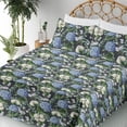 thumbnail image 3 of Ambesonne Spring Fitted & Flat Sheet with Shams 4 Pcs Set, Hydrangea Flowers Vintage, King, Dark Green and Violet Blue, 3 of 5
