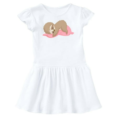 

Inktastic Cute Baby Sloth Sleeping on Pink Pillow Gift Baby Girl Dress