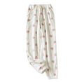 thumbnail image 2 of Antinious Women Print Flannel Wide Leg Pajama Pants Soft Sleepwear Bottoms,Women Home Trousers,Fall Pajamas Women Pants,White,M, 2 of 3
