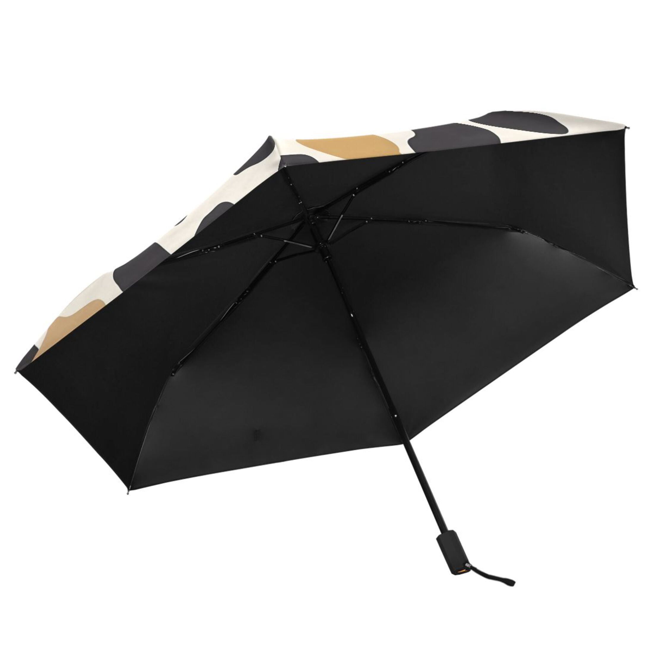 Gold and Black Cow Print Compact Sun Umbrella Windproof Travel Umbrellas for Rain Strong Portable UV Protection