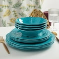 thumbnail image 4 of Rustic Beaded Melamine Dinnerware Sets, 12 Piece Plates and Bowls Sets, Durable and Chip Resistant Hard Plastic Farmhouse Dishes Set, Service for 4(Turquoise), 4 of 16