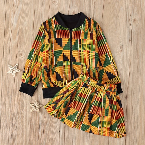 Huowey Toddler Girl Outfits Toddler Bohemia 2 Piece Set Long Sleeve Full Zip Up Fashionable Jackets And Mini Skirts Spring Casual Clothing Set Comfortable Trendy Traditional Outfits,Orange,2-3 Years