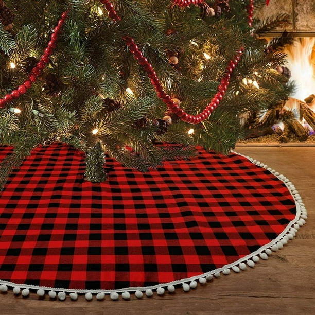 Faldas De Árbol De Navidad A Cuadros Rojas Y Negras, Adornos Navideños, Falda De Árbol A Cuadros, Alfombra Para Puertas, Centros Comerciales, Hoteles 90/120Cm, Guardurnaity HA043954-02