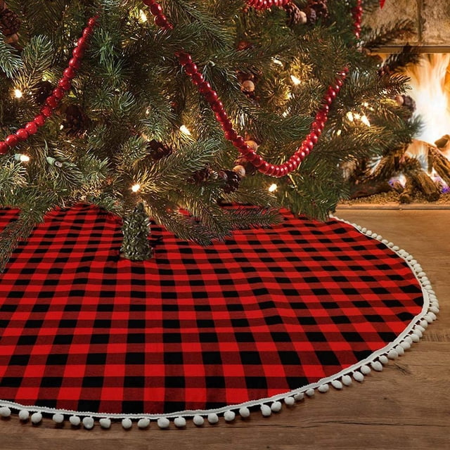 Faldas De Árbol De Navidad A Cuadros Rojas Y Negras, Adornos Navideños, Falda De Árbol A Cuadros, Alfombra Para Puertas, Centros Comerciales, Hoteles 90/120Cm, Kearding HA043954-01
