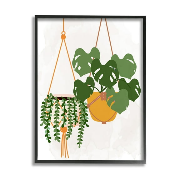 Stupell Industries Casual Hanging House Plants Botanical Monstera Leaves Graphic Art Black Framed Art Print Wall Art, Design by Kim Allen