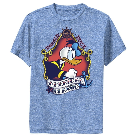 Boy's Mickey & Friends Sailor Donald Performance Graphic Tee Royal Blue Heather X Large