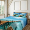 thumbnail image 2 of Ambesonne Tropical Fitted & Top Sheet Set with Shams, Exotic Hawaii Wooden Pier, Blue and Brown, 2 of 5