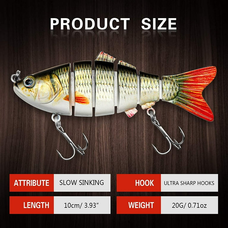 Bass Fishing Lure Topwater Bass Lures Fishing Lures Multi Jointed Swimbait Lifelike Hard Bait Trout Perch Pack of 3, Size: Small, 3-E