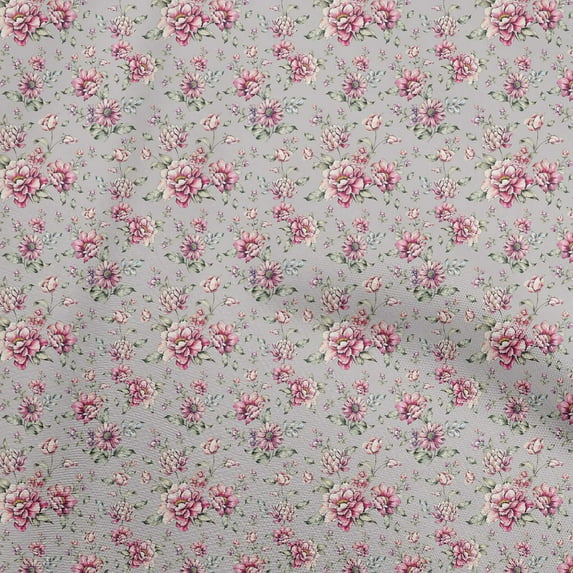 oneOone Cotton Poplin Light Gray Fabric Florals Diy Clothing Quilting Fabric Print Fabric By Yard 56 Inch Wide