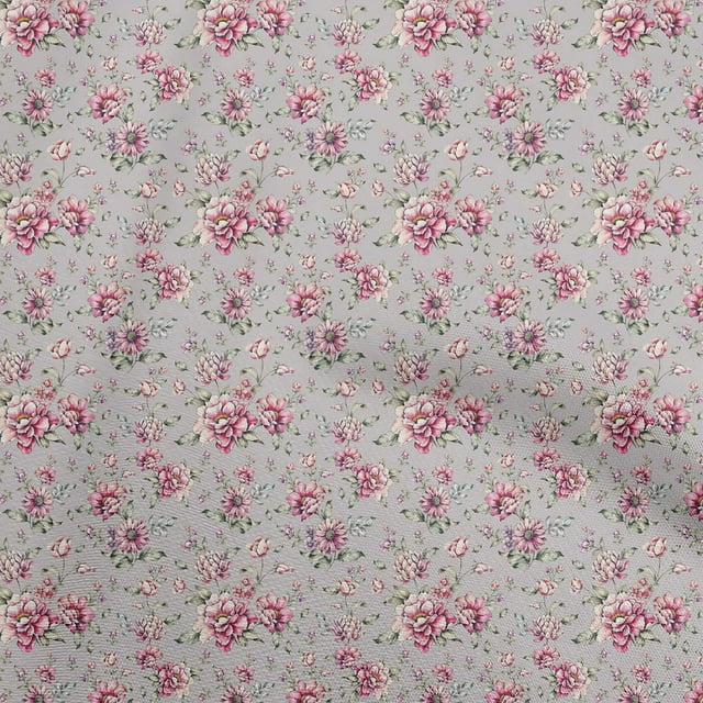 oneOone Velvet Light Gray Fabric Florals Fabric For Sewing Printed Craft Fabric By The Yard 58 Inch Wide