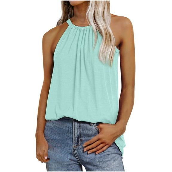 Turilly Fashion Women Summer Solid V-Neck T-Shirt Sleeveless Bandage Casual Blouse Tops Light Blue XXL