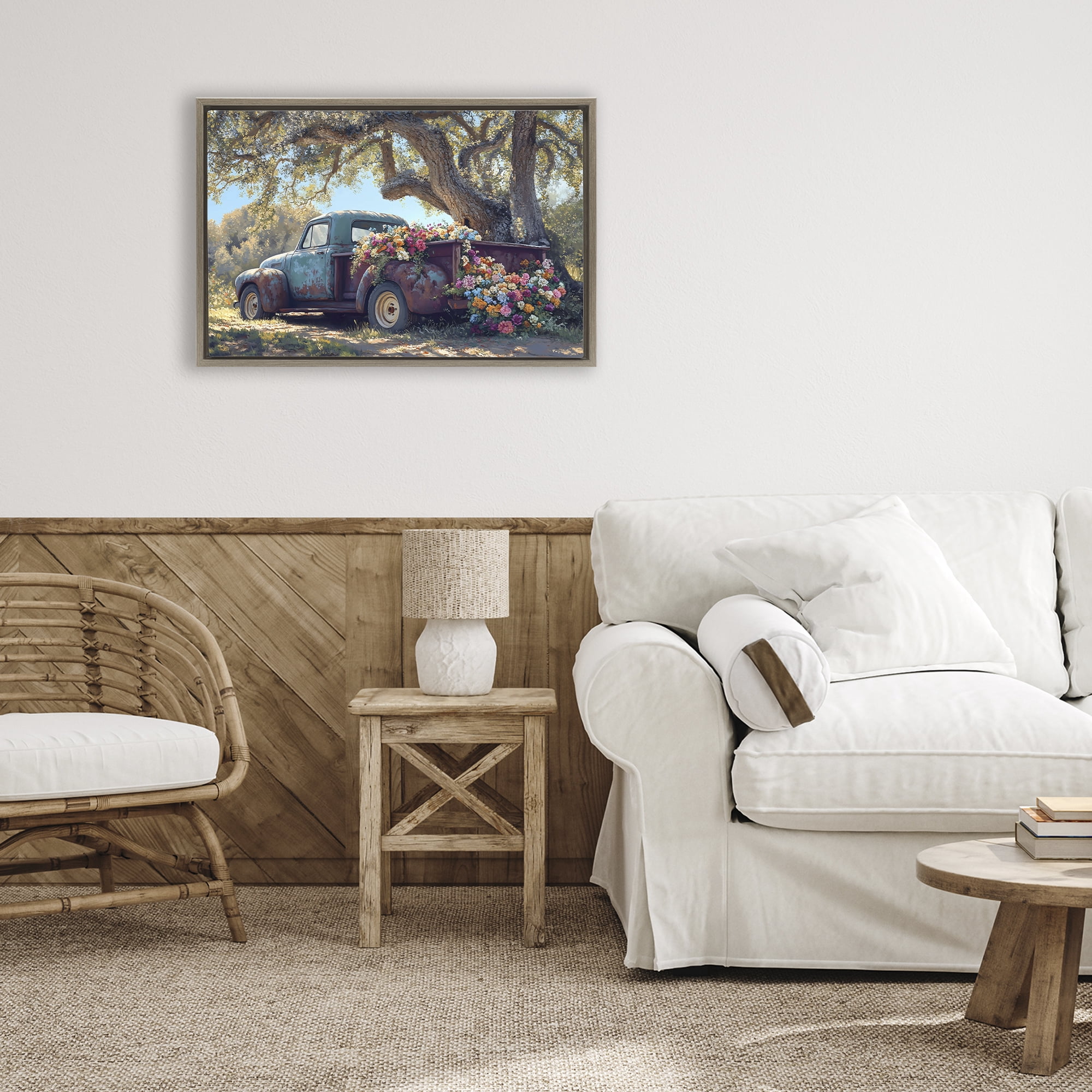 Stupell Industries Repurposed Truck Filled with Flowers Brown Framed Floater Canvas Wall Art, design by Franklyn Gregory