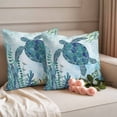thumbnail image 2 of Teal Green Sea Turtle Outdoor Waterproof Pillow Covers, Coastal Summer Beach Seaweed Decorative Square Throw Pillowcase Sofa Cushion Sham for Patio/Couch/Chair, 20"x20" 2 Pack, 2 of 8