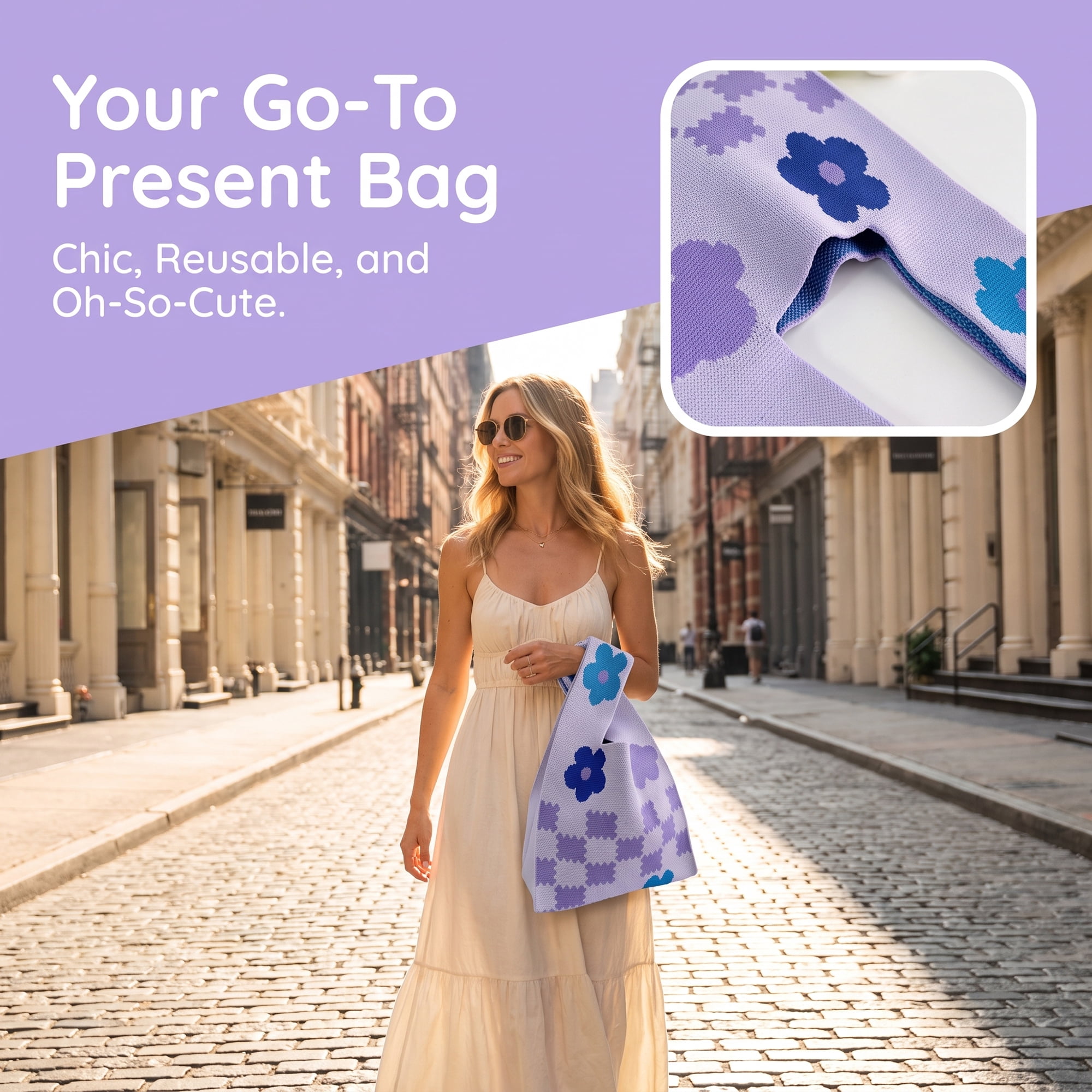 Unique Bargains Cute Cartoon Gift Reusable Tote Bags with Handles 7.5" x 13.4" Purple