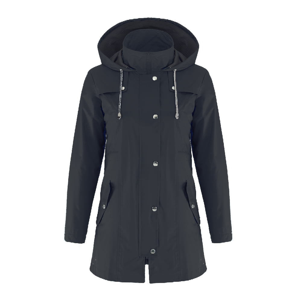 Women's Fashion Waterproof Windproof Raincoat Striped Lining Lightweight Jacket With Hood Long