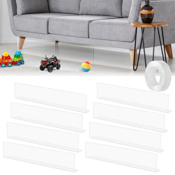 8 Pcs Under Couch Blockers, 15.7×1.6×3.1"Under Bed Blockers, Transparent PVC Gap Bumpers, L-Shaped Stoppers with Double-Sided Tape, Prevents Dust, Toys, and Pets from Entering Gaps