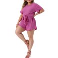 thumbnail image 4 of Agnes Orinda Women's Plus Size Rompers Spring Summer Short Sleeve Front Tie Beach Short One Piece Jumpsuits 3X Hot Pink, 4 of 6