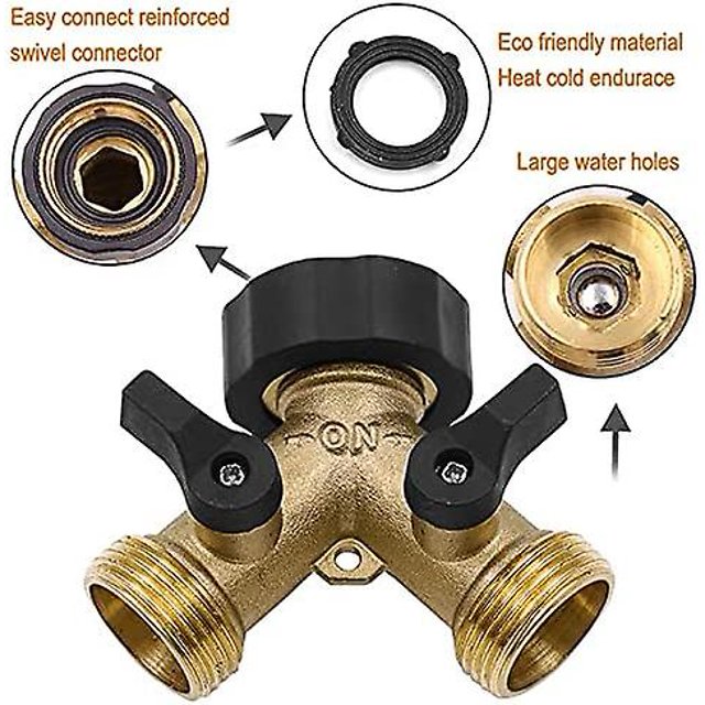 Conector de grifo de latón de 2 vías para lavadora con válvula de encendido/apagado individual