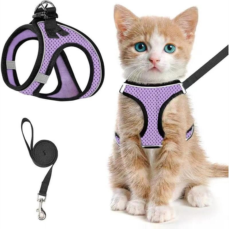 Zoowhale 2pcs Adjustable Pet Harness & Leash Set, Breathable Mesh Cat Harness with Leash, Pet Supplies for Outdoor Walking, Universal Harness, Safety Harness Straps (Pink, M)