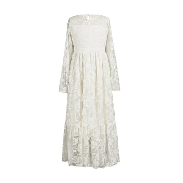 Kcodviy Robe en Dentelle pour Enfants Robe Princesse Cœur Robe Ceinture à Nouer Robe Fille Chic Longue Robe de Demoiselle d'Honneur