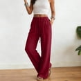 thumbnail image 5 of larppty Women's Cotton Linen Drawstring High Waisted Pants Casual Loose Fit Wide Leg Trousers（Wine， XXL）, 5 of 9