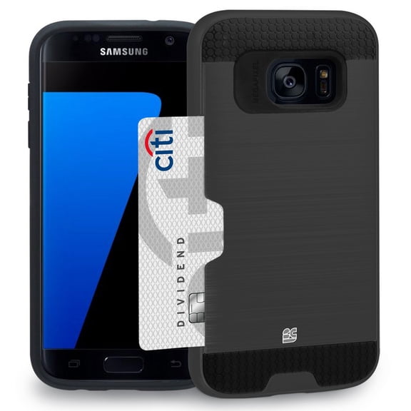 BLACK RUGGED TPU HARD CASE CREDIT CARD SLOT FOR SAMSUNG GALAXY S7 EDGE SM-G935