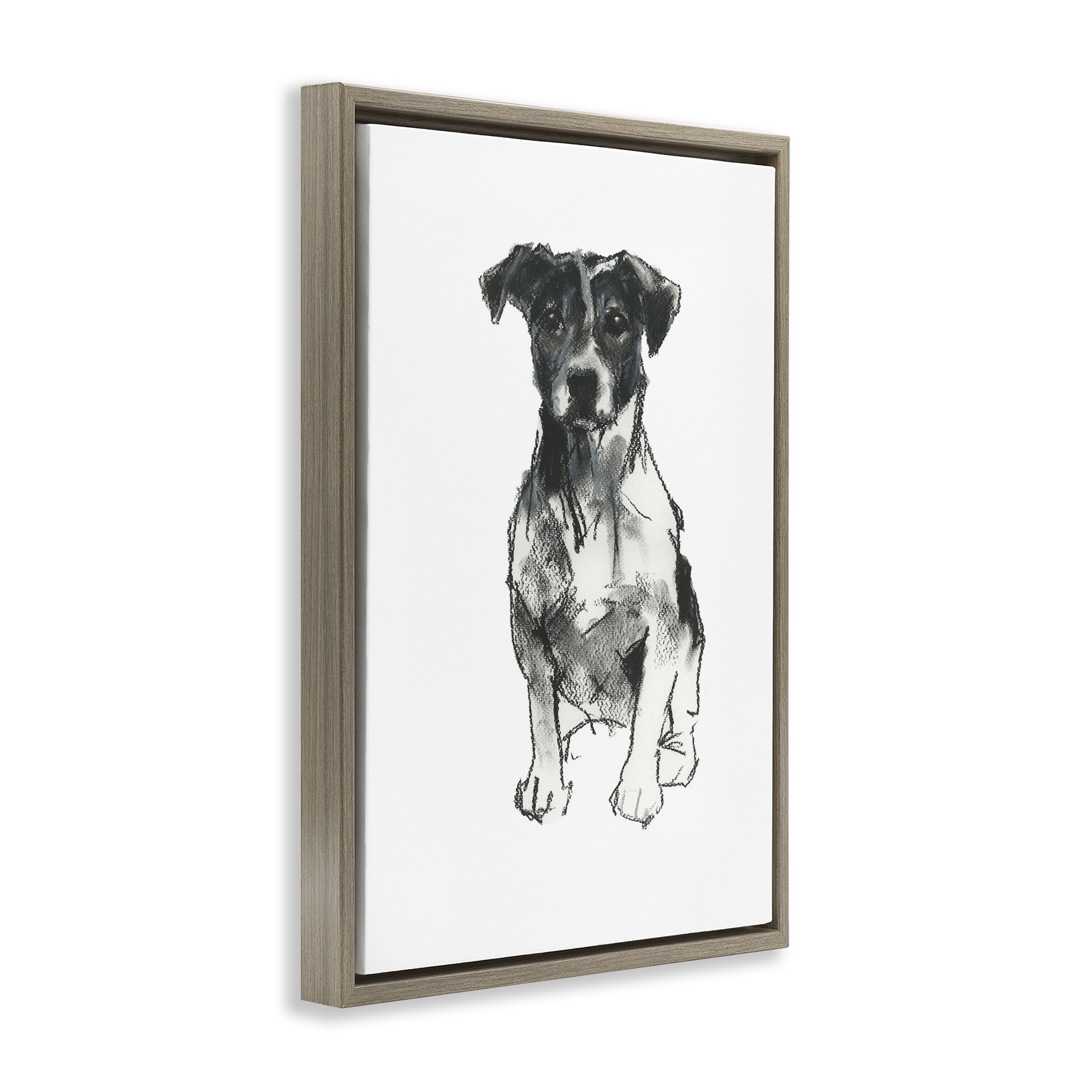 Stupell Industries Minimal Dog Drawing Animals & Insects Drawing Brown Floater Framed Canvas Art Print Wall Art, 21 x 31