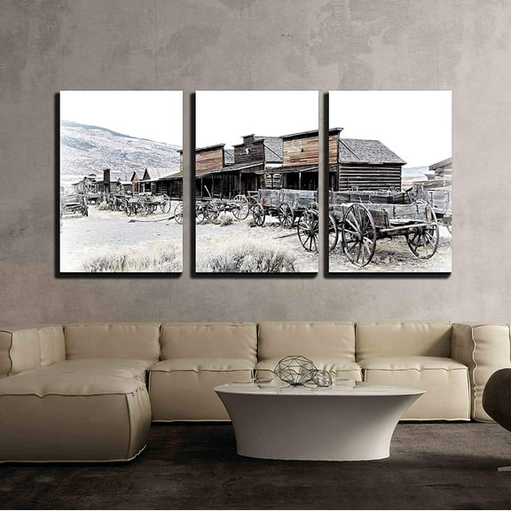 wall26 Canvas Print Wall Art Set Wild West Texas Wooden Wagons Nature Wilderness Photography Realism Rustic Scenic Relax/Calm Multicolor for Living Room, Bedroom, Office - 24"x36"x3 PanelsP