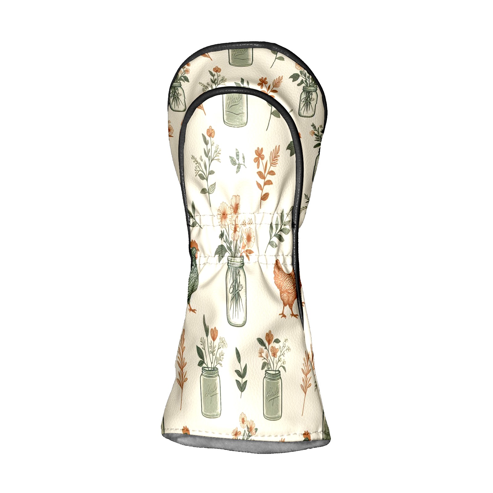 Golf Club Covers, Beige Vase Chicken Floral Premium PU Leather Driver Hybrid Putter Head Covers with Velvet Lining, Waterproof Golf Gifts for Men Women