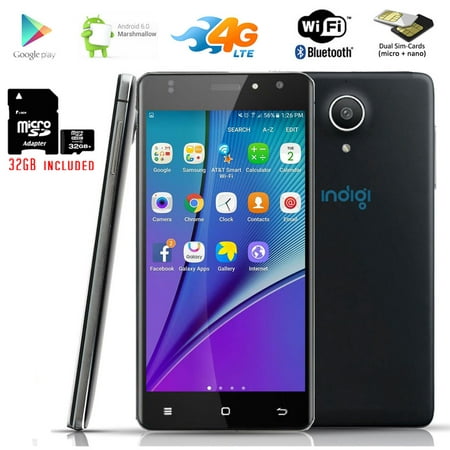 Indigi® Unlocked StraightTalk 5in 4G LTE GPS 2Sim Android 6.0 Smartphone + 32gb