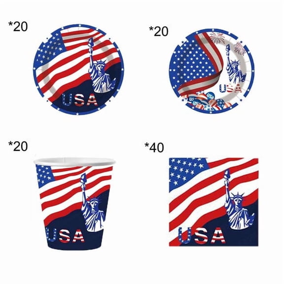 Hyknon 100pcs 4th of July Dinnerware Sets Disposable Paper Plates Cups Napkins, American Flag Themed Tableware Party Favors Supplies for Memorial Day 250th Anniversary Dining Kitchen