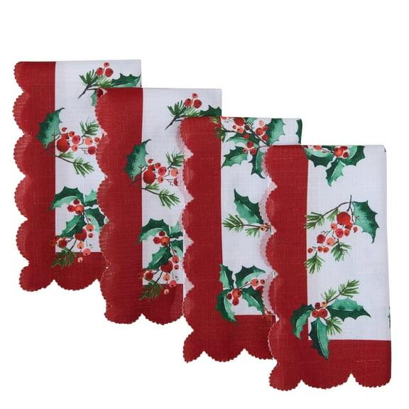 Christmas Holiday Green and Red Nature’s Poinsettia Set of 4 Fabric Dinner Napkins