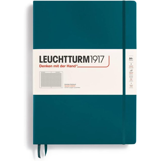 GHSDFBB -Notebook Hardcover Master Classic A4+-235 Numbered Pages for Writing and Journaling (Pacific Green, Squared)