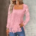 thumbnail image 2 of Women'S Tops, Solid Sheer Floral Lace Top Square Neck Long Sleeves Embroidered Retro Boho Tops Womens Swim Shirt Going Out For Women Sleeve Tops Casual Western Casual Tops (L, Pink) ZMTing, 2 of 5