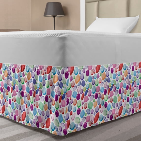 Diamonds Bed Skirt, Digitally Composed Illustration of Many Shapes of Colorful Stones Feminine Pattern, Elastic Bedskirt Dust Ruffle Wrap Around for Bedding Decor, 4 Sizes, Multicolor, by Ambesonne