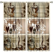 Coffee Window Curtains for Kitchen, Rustic Vintage Coffee Theme Hand Drawn Cups Hearts Pattern Rod Pocket Window Treatments for Living Room Bedroom Cafe Drapes, 42x54 Inch